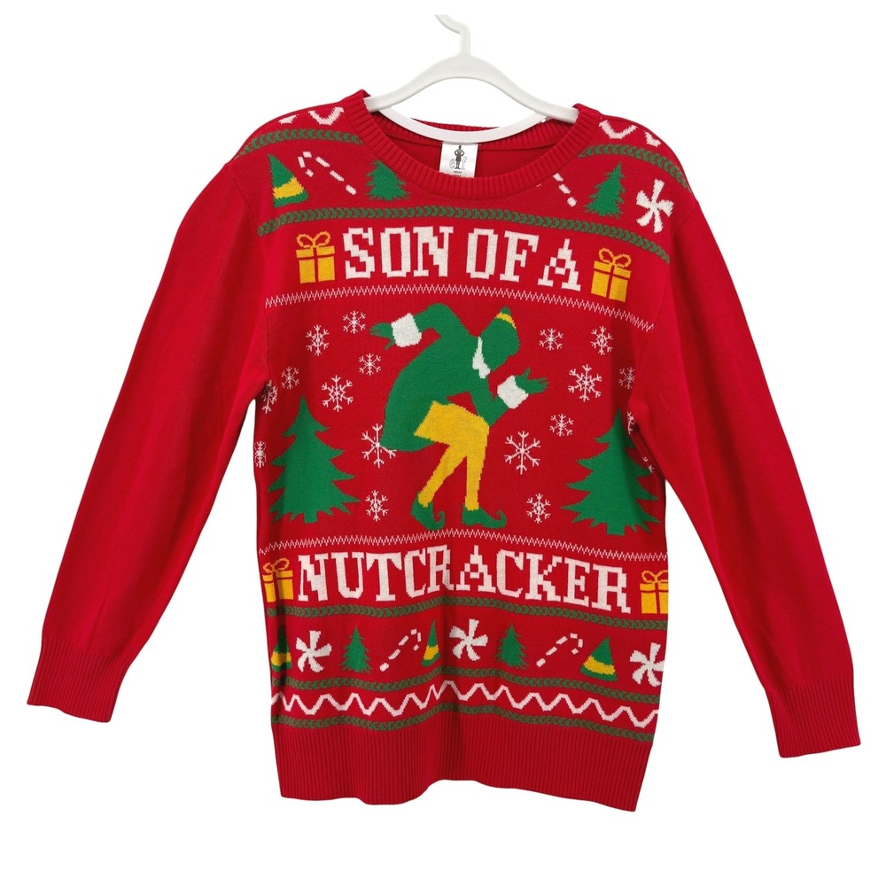 Elf Movie Son of a Nutcracker Red Ugly Christmas Sweater Womens Medium M NEW